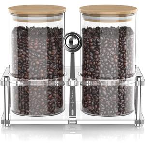 Glass Coffee Containers with Acrylic Shelf, 2pcs 44oz Food Storage Containers with Airtight Lids for Kitchen, Sugar, Nut, Tea