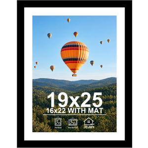 JCJMY 19x25 Picture Frame with 16x22 Mat, Display Photo 16x22 with Mat or 19 x 25 Without Mat, Wall Hanging Large 19 by 25 Poster Frame with Plexiglass, Black