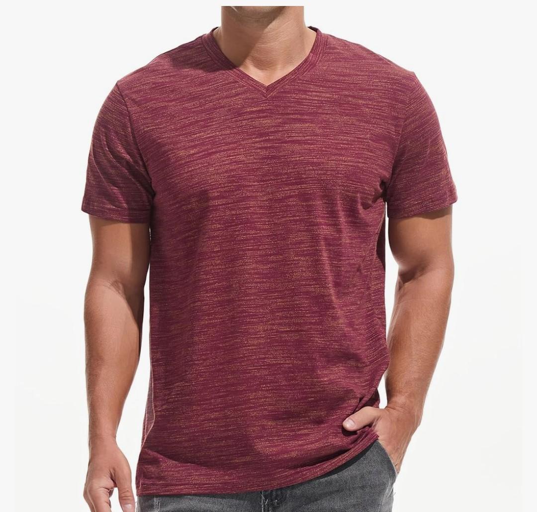 KLIEGOU Men's V Neck T Shirts - Casual Stylish Fitted Stretch Tees for Men L Dark Red