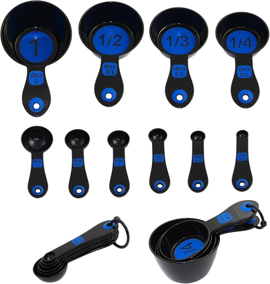 Chef Craft Set of 10 Piece Spoons and Measuring Cups (Black & Blue)