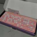 Retro Wireless Keyboard with Round Keycaps, 2.4GHz Full-Size USB Cute Wireless Keyboard Mouse for Computer, Desktop, Laptop and Computer (Pink-Colorful)