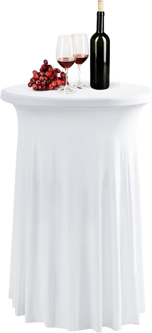 1 Pack White Spandex Stretch Round Table Covers with Skirt - 24x43 Inch Fitted Elastic Cocktail Tablecloth for High Top Bar, Party & Wedding Decor, White