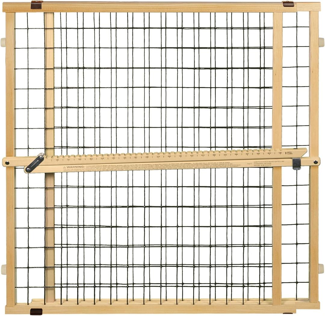 MYPET Extra-Wide Wire Mesh Dog Gate: 29.5-50" Wide. Pressure Mount. No Tools Needed. Puppy Gate 31" Tall, Expandable, Durable Pet Gates for Doorways, Sustainable Hardwood