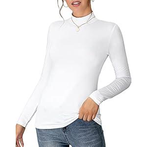 MANGDIUP Women's Mock Turtleneck Long Sleeve Sleeveless Pullover Tops Slim Fit Basic T-Shirts (Black)