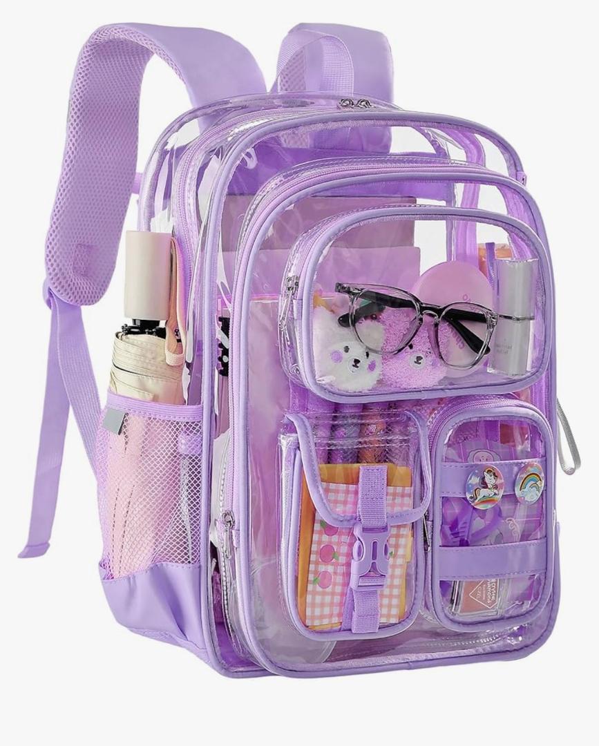 Clear Backpack with Pencil Case, Heavy Duty PVC Transparent Backpack with Reinforced Bottom & Multi-pockets for Kindergarten Primary College Workplace Security