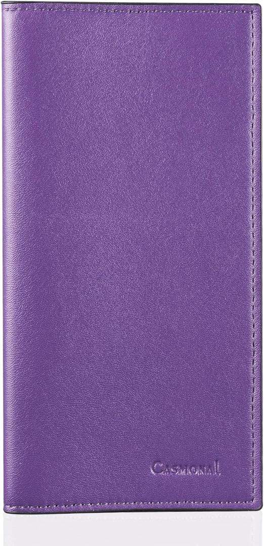 CASMONAL Premium Leather Checkbook Cover for Men and Women Checkbook Holder Wallet RFID Blocking (Lavender)
