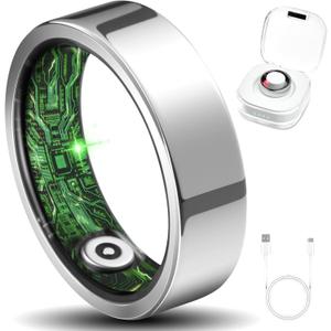 Smart Ring for Women Men Fitness Ring with Step Counting, Heart Rate, Blood Oxygen, Pressure Monitoring, Sleep Monitoring, IP68 Waterproof for iPhone and Android, No Subscription Fee,Silver 9#