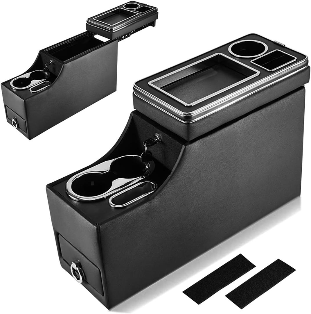 Truck Center Console Organizer Between Seat for Minivans, SUVs, Middle Van Bench Organizer for Floor Between The Back Seat Console 18 Wheelers Locking Design with Sliding Lid Design