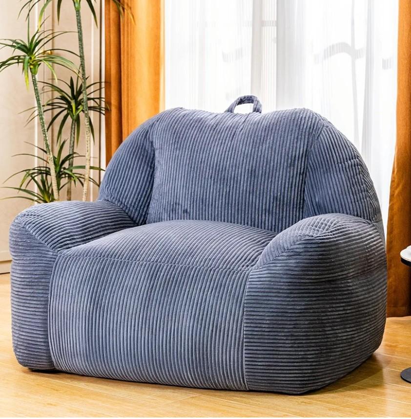 Giant Bean Bag Chair, Faux Fur Bean Bag Chairs for Adults, Fluffy and Comfy Bean Bag with Filler, Big Bean Bag Sofa Chair for Reading, Gaming, Stuffed High-Density Foam (Grey)