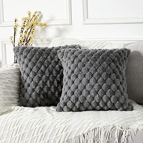 Yaertun Pack of 2 Super Soft Cozy Decorative Throw Pillow Covers Fuzzy Plush Faux Fur Luxury Cushion Cover Pillowcase for Sofa Couch Bed Livingroom 18x18 Inch Grey