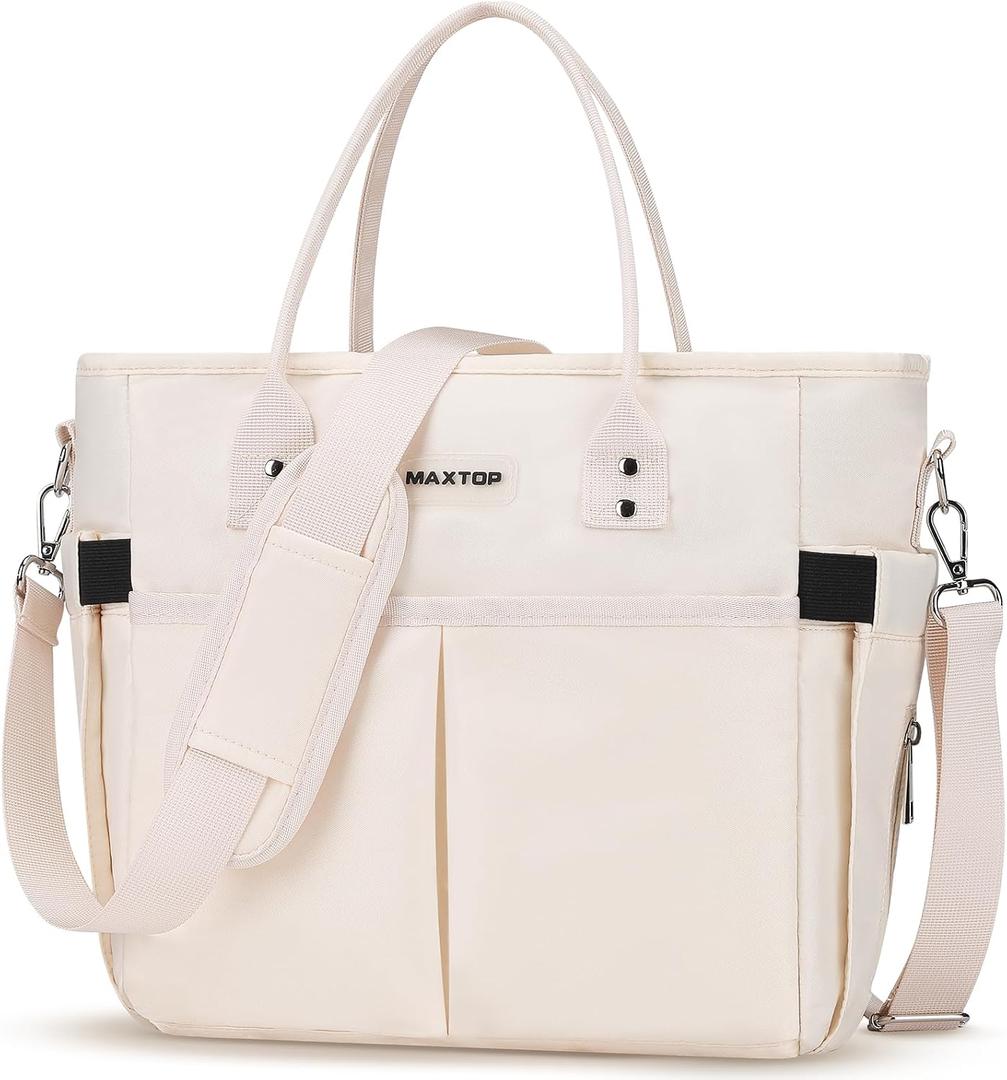MAXTOP Lunch Bag Women for Work Insulated Thermal Lunch Box with Wide-Open Pocket Reusable Leakproof Cooler Bags with Removable Shoulder Strap for Teacher Nurse Office Picnic Travel Beige