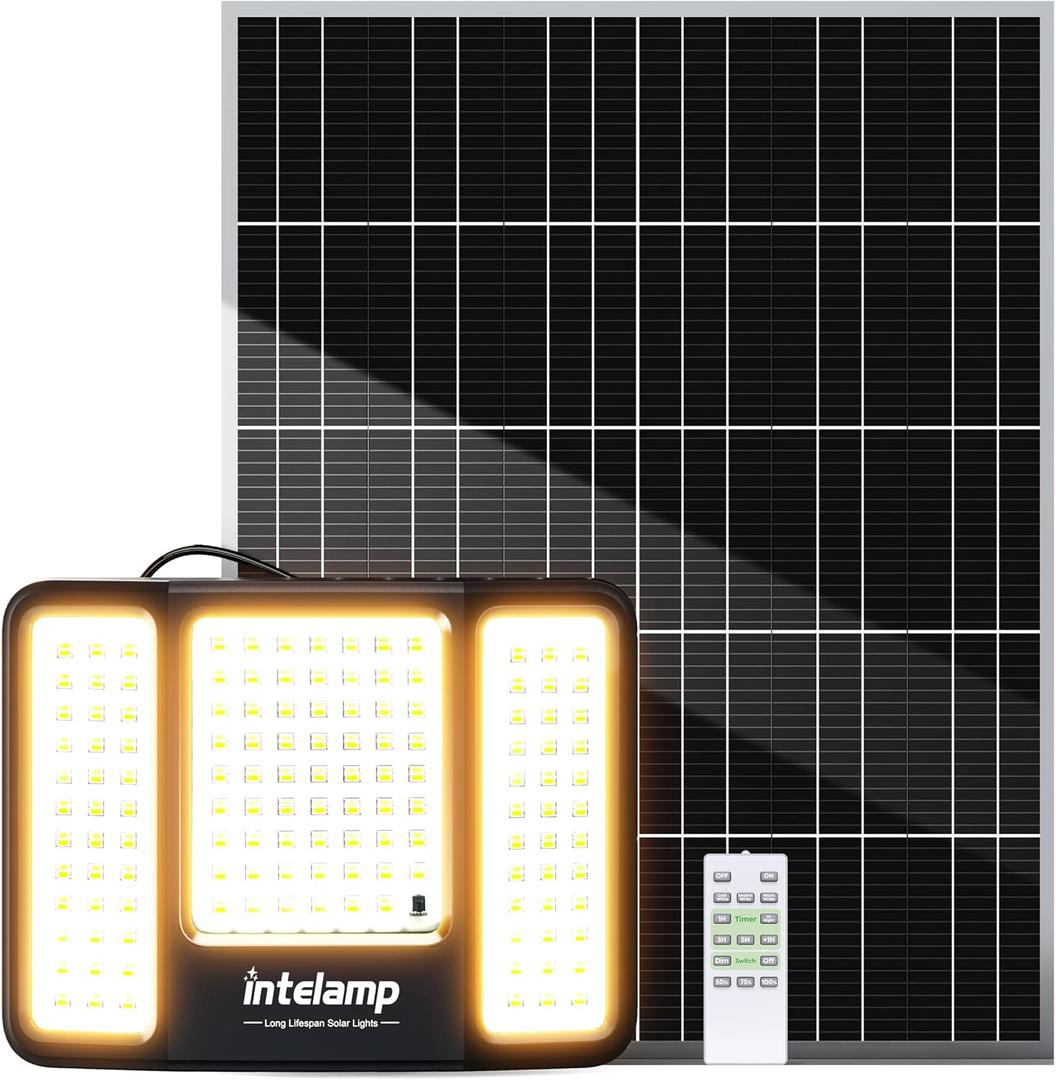 intelamp Solar Lights Outdoor Dusk to Dawn, 3 Color Modes,16.4ft Cable, 196 Led