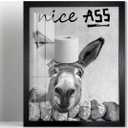 2 x Biufo Bathroom Wall Decor, Framed Nice Ass Funny Quotes Wall Art, Donkey Canvas Print Poster, Bathroom Restroom Decor (8"x10")