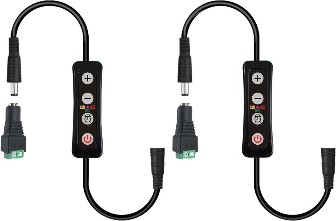Aquarium Light Timer and Dimmer with 5.5mm x 2.1mm DC Barrel Connector, 6/10/12 Hour Modes, Adjustable 10-100% Brightness, Compatible with 12-24V DC LED Lights, 2 Pack