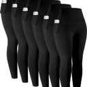 LZYVOO Leggings with Pockets for Women, 6 Packs Soft High Waisted Tummy Control Workout Yoga Pants (Medium, Black)