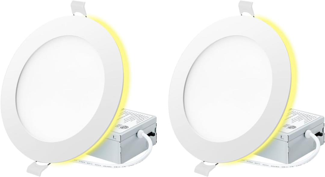 2 Pack 4 Inch 5CCT LED Recessed Light with Night Light, 2700K 3000K 3500K 4000K 5000K Selectable Ultra-Thin Lighting, 9W, 120V, 750LM, Dimmable Canless Wafer Downlight, ETL FCC (White)