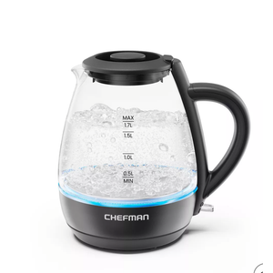 Chefman 1.7-Liter Electric Tea Kettle w/ Borosilicate Glass and Automatic Shutoff - Black