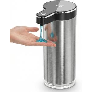 Automatic Liquid Soap Dispenser Touchless, Stainless Steel Hand Soap Dispenser, USB Rechargeable, 4 Adjustable Levels, 11.8oz/350ml for Kitchen and Bathroom (Stainless Steel Black, Liquid)