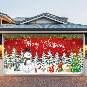 7x16 ft Christmas Garage Door Cover, 2025 Garage Door Christmas Decorations, Large Garage Door Xmas Cover, Outdoor Xmas Banner Decorations (Snowman Scene)