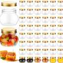 Hsei 48 Pcs 4 oz Clear Plastic Jars with Lids Wide Mouth Mason Canning Jars Mini Storage Containers Bulk for Herb Jelly Wedding Favors Shower Party(Gold)
