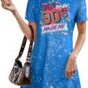 FLOYU 90s Shirt Dress Women's Short Sleeve Summer Dress 1990s Dresses 90s Neon Knee Length Dress (Blue,Small)