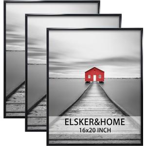 ELSKER&HOME 16x20 Frames, 16x20 Picture Frames 3 Pack for Wall,Picture Poster Frame Black for Horizontal or Vertical Wall Mounting, Sturdy and Scratch-proof
