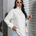Blooming Jelly Women's Sweater Long Sleeve Quarter Zip Pullover Casual Loose Fit Cable Knit Tops (White, XL)