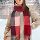 2 x Womens Scarf Winter Blanket Large Scarves Thick Soft Warm Plaid Chunky Scarfs (B-mix Red)