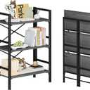 Homeiju Folding Bookshelf No Assembly, 3 Tier Bookcase Foldable Shelf with X-Bracket Design, Adjustable Feet, Space Saving Storage for Living Room, Office, 23.6"W x 11.8"D x 33.8H