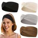 Hjiaruiky 4PCS Thick Headbands for Women Knotted Headband Wide Cloth Fabric Cute Stretchy Soft Twist Headbands Womens Fashion Head Bands for Women's Hair Accessories Black Grey