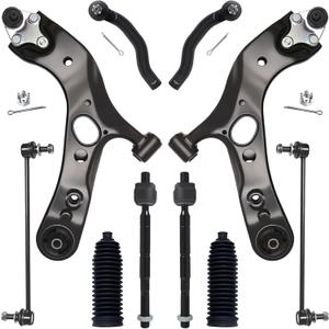 10Pcs Front Lower Control Arm Kit w/Ball Joint Fit For 2006-2011 2012-2018 To-yota RAV4, Outer Inner Tie Rod End, Sway Bar Link, Boots (OE# K620586 K620587 K750043 EV800328 ES800053 ES800054)