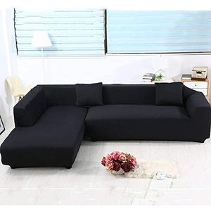 ele ELEOPTION 1 Piece Black Couch Covers for Sectional Sofa L Shape Chaise Covers for Cushion Couch Chaise Slipcover for Living Room Pets