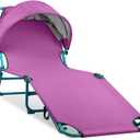Colorsoul Tanning Chair with Sun Canopy,Adjustable 4-Position Beach Lounge Chair for Adults,Heavy Duty Folding Outdoor Lounge Chair,for Patio Poolside Sunbathing,UPF 50+,300 LBS,Purple, single