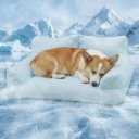 Cooling Dog Bed Cat Bed for Small Medium Large Dogs & Cats, Washable Pet Sofa Bed with 5D Breathable Fabric, Orthopedic Calming Bolster Bed, High-Resilience PP Cotton, Blue, 27.6"x19.7"x9.8"