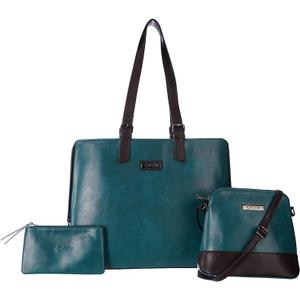 ECM 3pcs Vegan Tote Set for Women-Stylish Top Handle Laptop Bag Purse Sling Handbag Cosmetic Pouch bag-Travel Work Leisure Teal