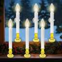 Battery Operated Christmas Window Candles with Timer, 6 Pack 10.5" LED Flameless Candles for Windows, Brass Base Candle Lights, Battery Powered Window Candles with Suction Cups