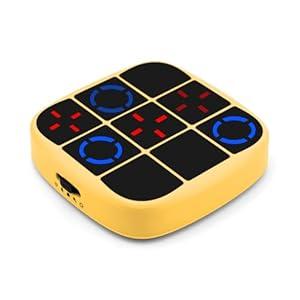 TicTacToe Bolt Game, 4in1 Handheld Puzzle Game Console, Electronic TicTacToe Toy, Educational and Memory Growth, Portable Travel Games for Car Ride, Board Games for Kids and Adults (Yellow)