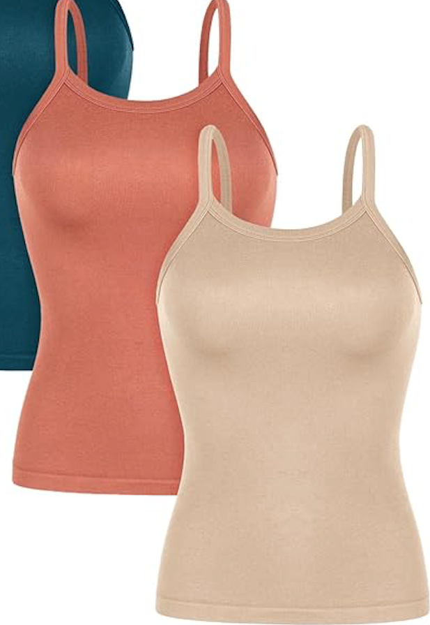 ODODOS Seamless Tank for Women Ribbed Strappy Sleeveless Shirts Scoop Neck Cami Tops, L