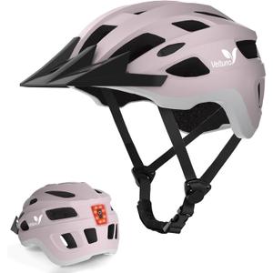 Bike Helmet for Adults, Lightweight Mountain Bicycle Helmet with USB Rechargeable LED Rear Light, Removable Sun Visor for Women, Men, Suitable for Cycling and Commuting