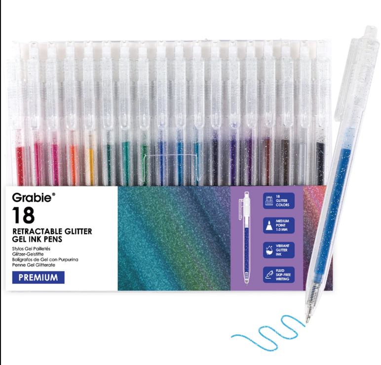 Grabie 18 gliter gel ink pens