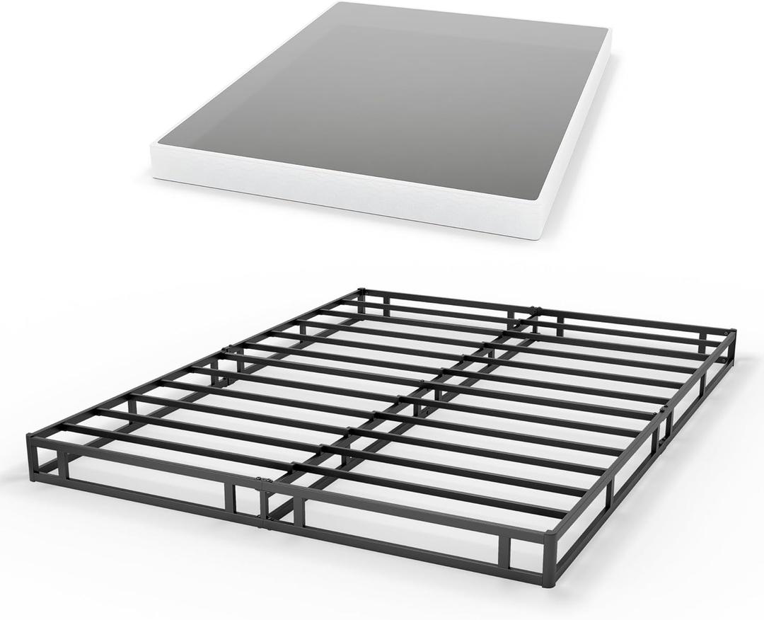 GRUSIGN 5-Inch Quick Assembly Smart Box Spring Queen Size, Metal Mattress Foundation, Box Bed Frame/Base Cama with Strong Metal Frame, Anti-Noise, Low Profile, Queen (Black)