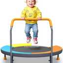 3FT Toddler Trampoline for Kids Ages 1-6, 36" Foldable Mini Trampoline with Adjustable Handle, Indoor/Outdoor Rebounder, Colorful Jumping Mat, Quiet Elastic Band, Safety No-Gap, Max Load 100 LBS