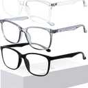 Blue-Light Blocking Glasses for Women Men - 3Pack Computer Reading/Gaming/TV/Phones Glasses Anti Eyestrain & UV Glare (A1 Black + Transparent + Gray)