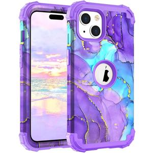 Hocase for iPhone 15 Plus Case, Heavy Duty Shockproof Protection Soft Silicone Rubber Bumper+Hard Plastic Hybrid Protective Case for iPhone 15 Plus 6.7" 2023 - When Purple Meets Blue