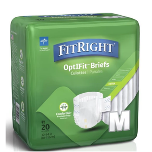 FitRight Extra+ Adult Diapers, Disposable Incontinence Briefs, LeakProof Diaper, Absorbent Briefs For Men and Women, Maximum Protection, Medium, 32 – 44 in, 20 briefs per bag