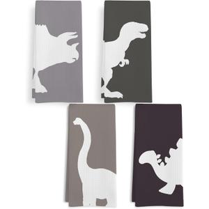 Boys Dinosaur Hand Towels for Bathroom Set of 4, Boys Bathroom Decor, Dinasours Gifts Dish Tea Towels for Kitchen, Dinosaur Towels for Boy Kids, 16x24 Inch