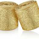 2 Rolls 20 Yards Christmas Ribbon Metallic Glitter Ribbon Wired Edge Decorative Fabric Ribbons for Party Wrapping Home Decorations Wedding Birthday DIY Crafts 2.5 Inch (Gold)