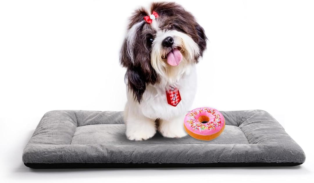 Dog Beds Crate Pad for Small Dogs Ultra Soft Dog Crate Bed Washable & Anti-Slip Kennel Pad, Cat Bed Pad Mat, Gray 24inch (24.0"L x 18.0"W x 1.0"Th)