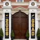 3 x 2026 Graduation Decorations GRAD Banner, Black Gold Porch Door Sign Welcome Banners for Indoor Outdoor Wall Graduated Decoration for Congrats Class of 2026, School Supplies, Graduation Party Supplies 70x12in (Black)