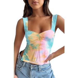 Women Cute Crop Tank Top Teen Girls Summer Floral Trendy Backless Bustier Strappy Going Out Tops TD Blue Pink XS (XS)